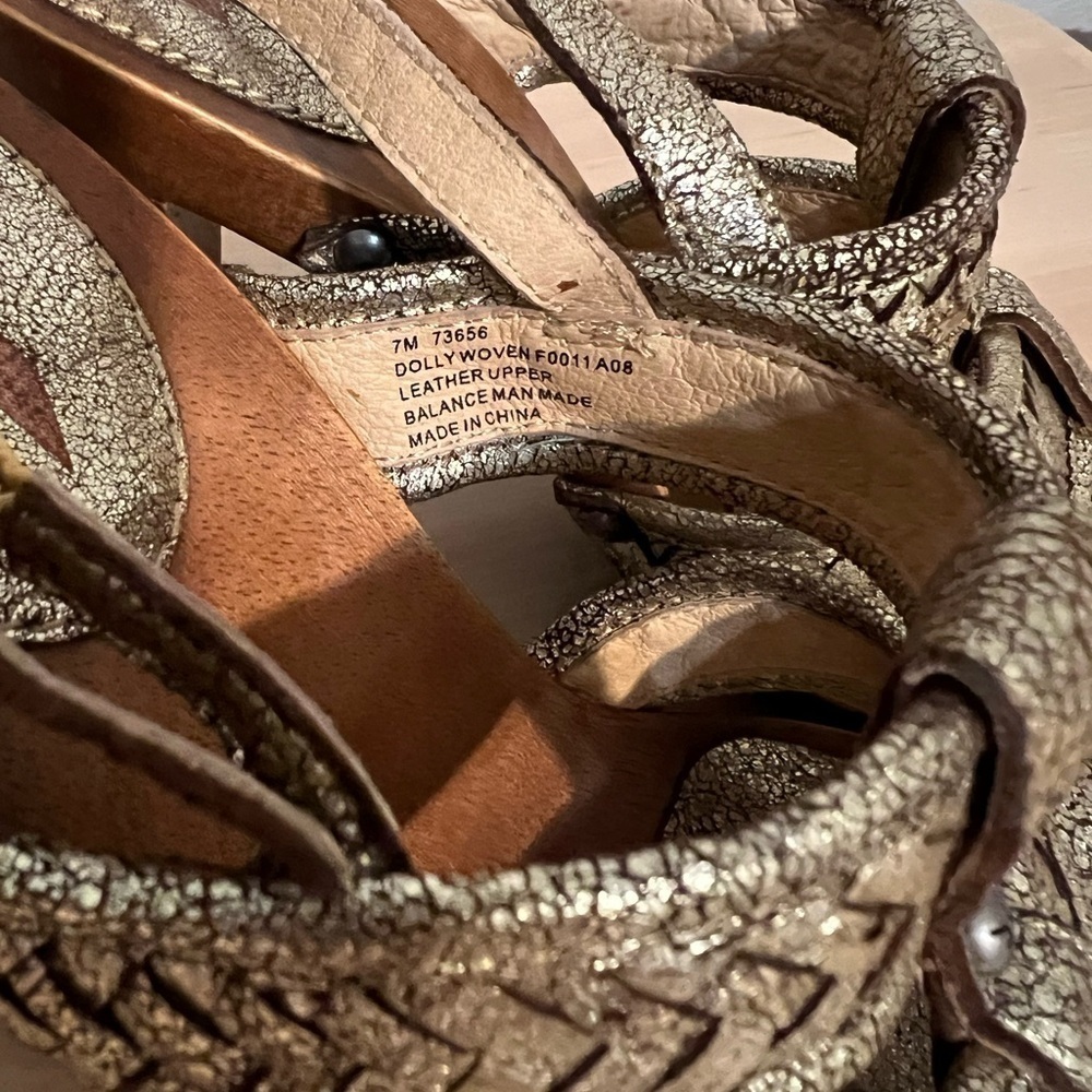 Frye Metallic Gold Braided Leather High Heel Sandals - Picture 3 of 8